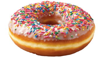 Delicious and Colorful Fresh Donut Topped with Sprinkles Perfect for Bakeries, Cafes, and Dessert Menus. png