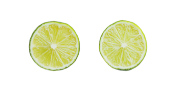 Detailed Image of a Fresh Green Lime Sliced in Half on a White Background for Culinary and Beverage Presentation. png