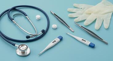 Doctor instrument on blue background photo
