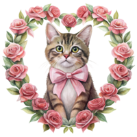 a cat with pink roses in a heart shape png