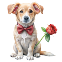 a dog with a red rose on its neck and bow tie png
