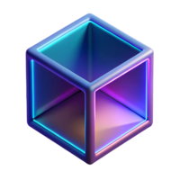 Neon Cube 3D Render A vibrant, futuristic cube with glowing neon edges, perfect for backgrounds, websites, presentations, and digital art projects png