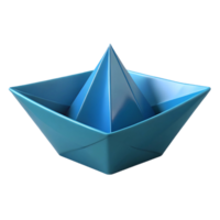 A Stunning 3D Render of a Blue Paper Boat, Ideal for Nautical Themes, Children Books, and Decorative Projects png