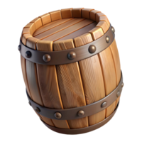 High Resolution 3D Render of a Wooden Barrel with Metal Bands Perfect for Game Assets, Website Design, and More png