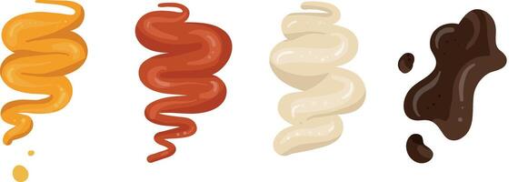 Splashes of mayonnaise, ketchup, soy sauce, and mustard to enhance the design. These colorful and textured elements bring a playful, flavorful, and dynamic vibe vector