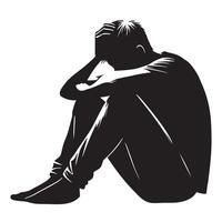 Silhouette illustration of a person sitting sadly with head in hands vector