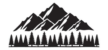 Majestic Mountain Range with Pine Trees Silhouette Illustration vector