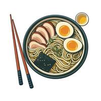 A bowl of ramen with eggs and meat vector