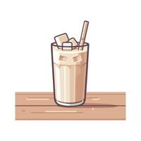 A glass of milk with ice cubes and a straw vector