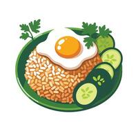A plate with rice and an egg on it vector