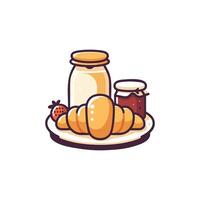 Breakfast with croissant and jam on plate illustration vector
