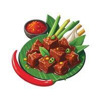 A plate of beef and chili on a banana leaf vector