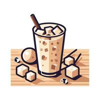 A glass of iced coffee with cubes and a stick vector