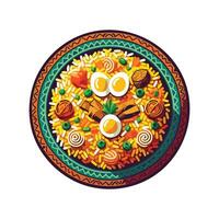 A plate with food and eggs on it vector