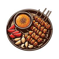 A plate with skewers and sauce on it vector