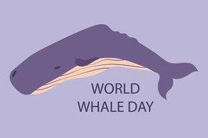World Whale Day card or poster. Purple sperm whale in clip art style on a lilac background. illustration for your design vector
