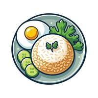 Rice with egg and cucumber on a plate vector