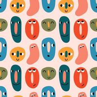 Colorful doodle face seamless pattern. Funny abstract faces on a light background. illustration for children, background, children's playground design, wrapping paper, fabric vector