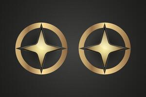 Two sleeks, four-pointed golden star at its center, exuding a sense of prestige and refinement. set of two stars is enclosed within a bold, metallic gold circular frame vector