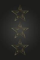 Three luxury and premuim star with gold line stoke on dark background, for level, high class, special element, high, top, banner illustration design. vector