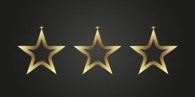 Group of three luxury premuim stars with gold line stoke on dark background, used in level, high class, special element, high, top, banner illustration design vector