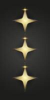 Set of three golden stars with smooth, reflective surfaces, radiating luxury and elegance. vector