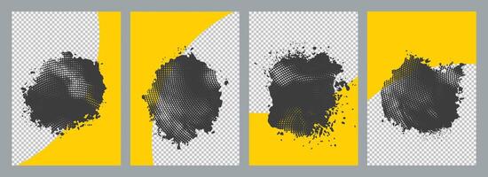 Abstract black and yellow brochure cover with Grunge halftone patch template design set vector