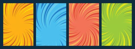 Abstract red yellow blue and green retro style Brochure template design set with sunbeam art vector