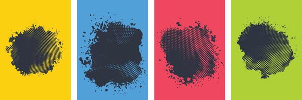 Set of dark Grunge halftone patch on blue yellow red and green background style Brochure cover background design vector