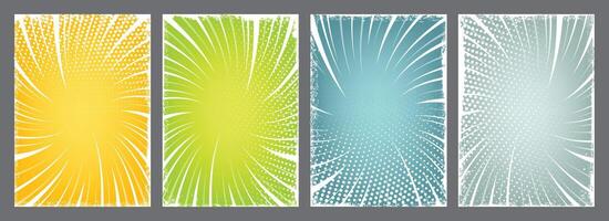 Set of Various colors retro style Brochure template design with sunbeam art vector