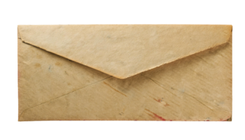 vintage brown envelope isolated background, aged paper texture with stains and folds, retro correspondence design png