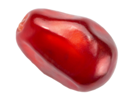 single red pomegranate seed macro close-up with glossy surface on isolated background, ripe fruit seed for healthy nutrition and cooking, isolated background png