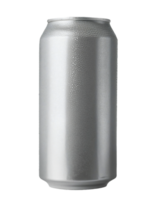 silver aluminum beverage can with condensation isolated background, cold drink container for soda or beer branding mockup png