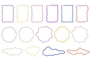 Zig zag frame border squiggle wavy set, underline brush stroke curved edges hand drawn empty tet box. Speech bubble badge jagged abstract shape. vector
