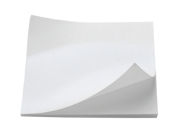 stack of white note papers with curled corner on isolated background, clean and simple stationery for writing or note-taking png