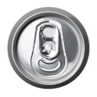 top view of soda can lid on isolated background, aluminum beverage container with pull tab, clean metallic surface for recycling and beverage concepts png