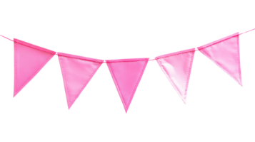 String of pink triangular bunting garland flags for festive and celebration isolated on transparent background png