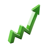 3D green upward arrow graph symbolizing growth, success, and progress in business isolated on transparent background png