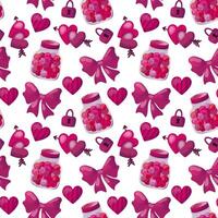 Seamless pattern for valentine's day with heart, muffin, lollipop, and candy. Valentine's Day gift wrapping paper texture. Hand drawn background. Stock isolated image on a white background. vector