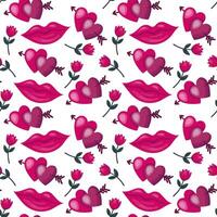 Seamless Pattern. lips, heart, rose. Valentine's Day gift wrapping paper texture. Hand drawn background. Stock isolated image on a white background. vector