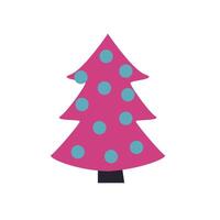Christmas tree decoration in vibrant colors featuring large blue polka dots with triangular shape and black trunk. . Flat style. vector