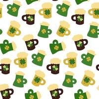Celebrate with a festive pattern of colorful beer mugs and shamrocks for St. Patrick s Day fun vector