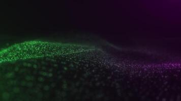 Green and Purple Particle Wave Motion on Dark Abstract Background video