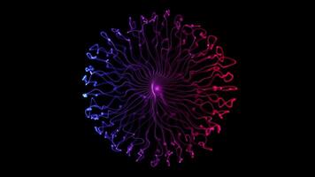 Abstract Neon Particle Sphere with Gradient Lines on Black Background video