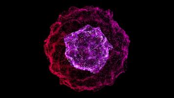Vivid Purple and Red Particle Sphere with Abstract Layers on Black Background video