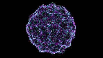 Abstract Digital Particle Sphere with Purple and Cyan Glow on Black Background video