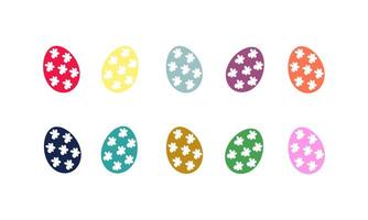 Set of Easter colored eggs with white flower patterns vector