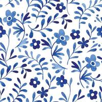 watercolor image, seamless pattern of blue ornaments. folk pattern vector
