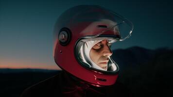 Astronaut Man With Helmet Explores A Desolate Planet At Night In Mountain video