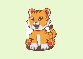 Adorable tiger cub mascot sit down with happy expression vector